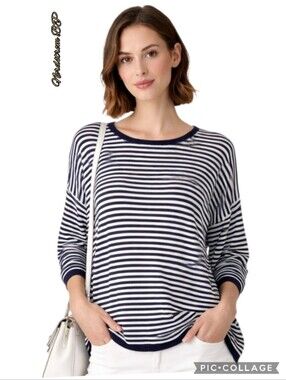 Nordstrom BP sweater knit blue & white stripe side slits lng slv size med